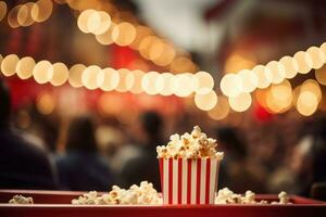 Popcorn stand, cinema shot, movie theatre popcorn photo