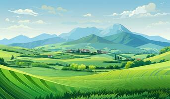 un tierras de cultivo ilustración con el montañas en el antecedentes foto