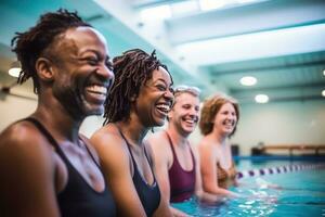 Older people in swimming pool photo