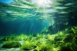 Kelp growling in the ocean under the sunlight or on the surface of the water photo