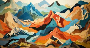 An abstract painting of mountains photo