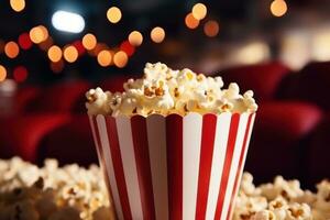 Popcorn stand, cinema shot, movie theatre popcorn photo