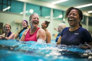 Older people in swimming pool photo