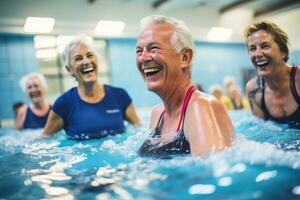 Older people in swimming pool photo