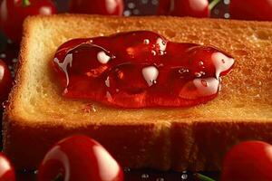 cherry toast, macro shot of a fresh breakfast with Dripping Honey, AI Generated photo