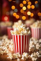 Popcorn stand, cinema shot, movie theatre popcorn photo