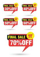 Red speech bubble set. Final sale 30, 40, 50, 60, 70 off discount vector