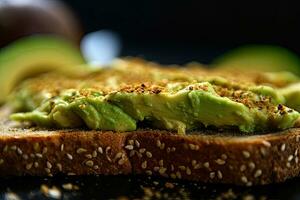 Sliced Avocado toast with sesame seeds on it Generative AI photo