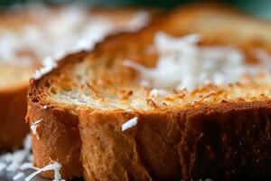 Coconut toast, macro shot of a fresh breakfast with Dripping Honey, AI Generated photo