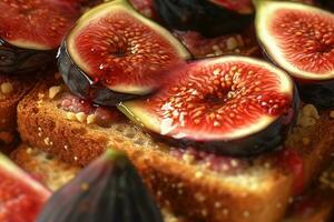 fig toast, macro shot of a fresh breakfast with Dripping Honey, AI Generated photo