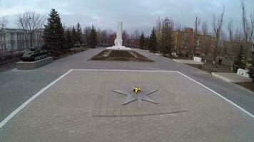 Flying over the memorial and eternal fire video