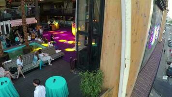 Visitors relaxing in Gipsy bar, aerial view video