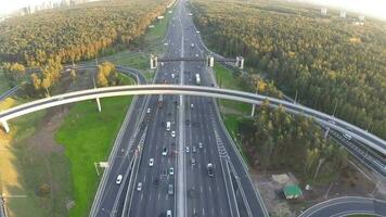 Flying over motorway in city outskirts video