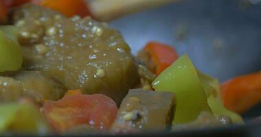 Mixing stewing vegetables in the pan video