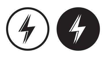 Lightning icon vector in black circle. Thunder bolt sign symbol