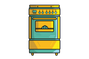 Domestic Gas Stove Oven illustration. Restaurant Kitchen appliance element icon concept. Electric oven design. Cooking equipment, electrical appliances, kitchen technology. png