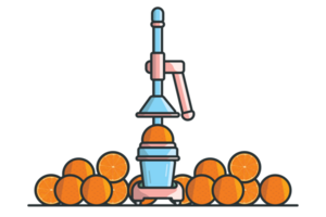 Manual Juice Squeezer for orange fruits illustration. Kitchen and Restaurant interior equipment icon concept. Fruit juice squeezer or blender kitchen appliance design. png