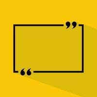 Black text quote icon sign isolated on yellow background. Blank rectangular frame vector