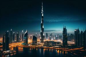 Burj Khalifa, Dubai Skyline Shot from Drone - Generative AI photo