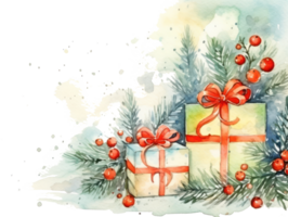 Watercolor Christmas card with presents png