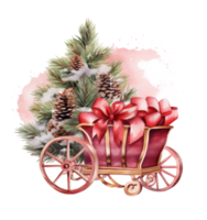 Christmas sleigh with presents, wreath and tree png