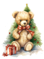 Cute bear with Christmas tree png