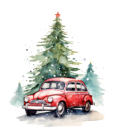 Retro car with Christmas tree png