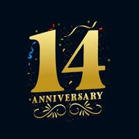 14 Anniversary luxurious Golden color 14 Years Anniversary Celebration Logo Design Template vector