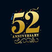 52 Anniversary luxurious Golden color 52 Years Anniversary Celebration Logo Design Template vector