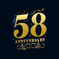 58 Anniversary luxurious Golden color 58 Years Anniversary Celebration Logo Design Template vector