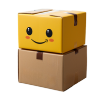 Isometric product photography of an empty cardboard box on transparent background, created with generative AI png