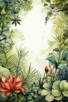 Jungle plants frame in watercolor style, created with generative AI photo