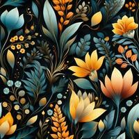 Boho style floral seamless pattern, created with generative AI photo