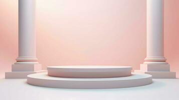 blanco podio con rosado pastel antecedentes foto