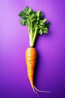 Fresco Zanahoria en púrpura antecedentes Copiar espacio sano planta bazado vegano dieta Copiar espacio generativo ai foto