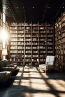public large library with modern interior indoor reading books and education generative ai photo