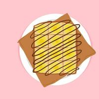 Toasted bread topped with banana slices and topped with chocolate. vector