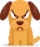 Cute angry dog or puppy sitting on the floor facing forward flat style stock vector illustration, playful aggression of a puppy, puppy with an angry face vector illustration