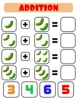 Addition of cucumbers. A task for children. Educational development sheet. Color activity page. A game for children. vector