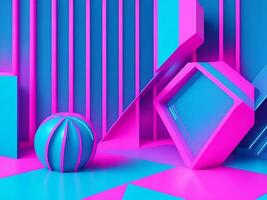 3d render, abstract ultraviolet background, pink violet neon cube perspective view, simple square geometric shape, cubic cage stand inside the dark empty, Generative AI photo