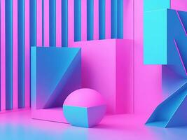3d render, abstract ultraviolet background, pink violet neon cube perspective view, simple square geometric shape, cubic cage stand inside the dark empty, Generative AI photo