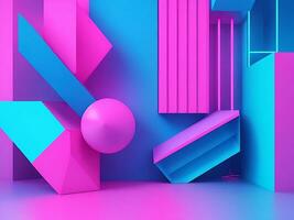 3d render, abstract ultraviolet background, pink violet neon cube perspective view, simple square geometric shape, cubic cage stand inside the dark empty, Generative AI photo