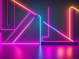 3d render, abstract ultraviolet background, pink violet neon cube perspective view, simple square geometric shape, cubic cage stand inside the dark empty, Generative AI photo