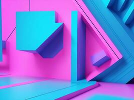 3d render, abstract ultraviolet background, pink violet neon cube perspective view, simple square geometric shape, cubic cage stand inside the dark empty, Generative AI photo