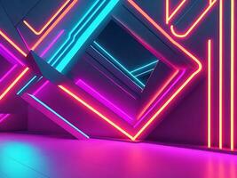 3d render, abstract ultraviolet background, pink violet neon cube perspective view, simple square geometric shape, cubic cage stand inside the dark empty, Generative AI photo