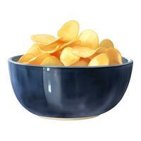 Potato Chips in a Black Bowl Detailed Hand Drawn Painting Illustration vector