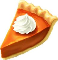 Pumpkin Pie Slice with Cream Isolated Hand Drawn Painting Illustration vector