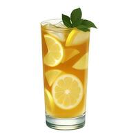 Lemon Tea with Ice and Garnish Isolated Detailed Hand Drawn Painting Illustration vector