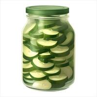 Sliced Cucumber Pickle in Jar Isolated Detailed Hand Drawn Painting Illustration vector