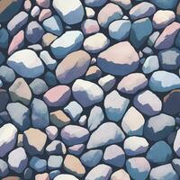 Pebble Stones or Cobblestones Seamless Texture Pattern Detailed Hand Drawn Painting Illustration with Pastel Color Palette vector